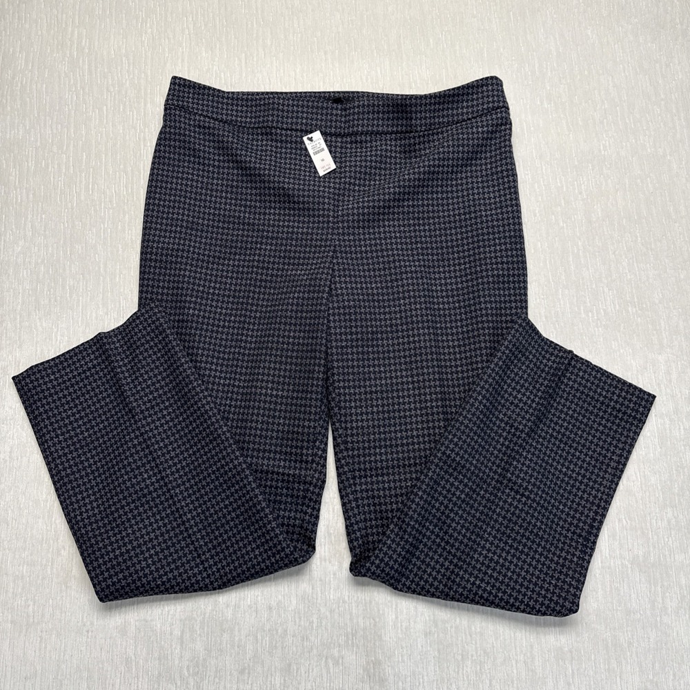 Talbots Dress Pants Womens 16 Navy Blue Houndstooth Stretch High Rise Straight